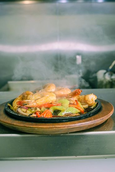 Sizzling prawn fajitas
