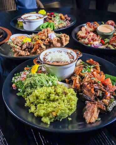 Succulent, slow-simmered pork carnitas, vegetarian mushroom calamari, bacon wrapped appretalados