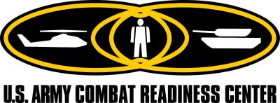 Logo of U.S. Army Combat Readiness Center with helicopter, soldier, and tank.