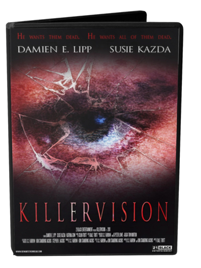 A DVD cover. An eye peers through shattered glass. The colour scheme is red. 
