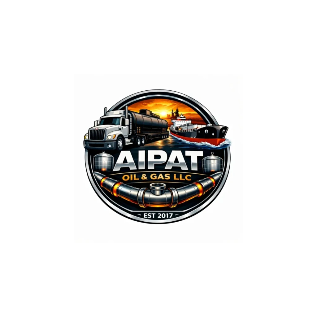 Logo of AIPAT Oil & Gas LLC featuring a truck, ship, and pipeline.