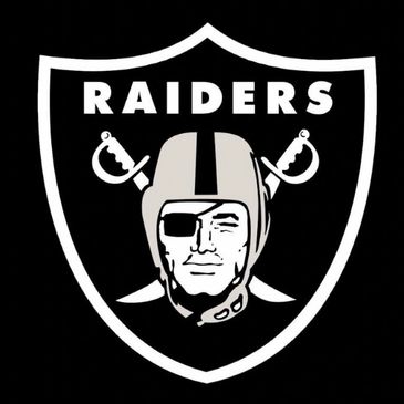 The iconic Las Vegas Raiders logo with a pirate and swords.