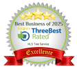 Award badge for HLS Tree Service as Best Business of 2025 by ThreeBest Rated.