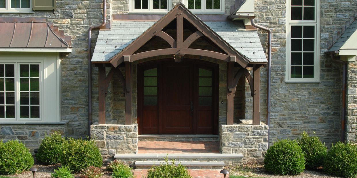 Door and porch on stone home