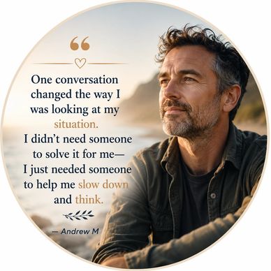 A man reflects on a quote about changing perspective through conversation.