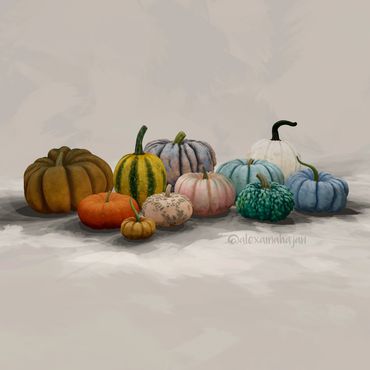 Painterly Pumpkins, 11 Varieties (Houdini, Substance Painter, Blender)