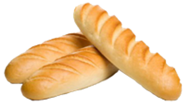 Three freshly baked baguettes.