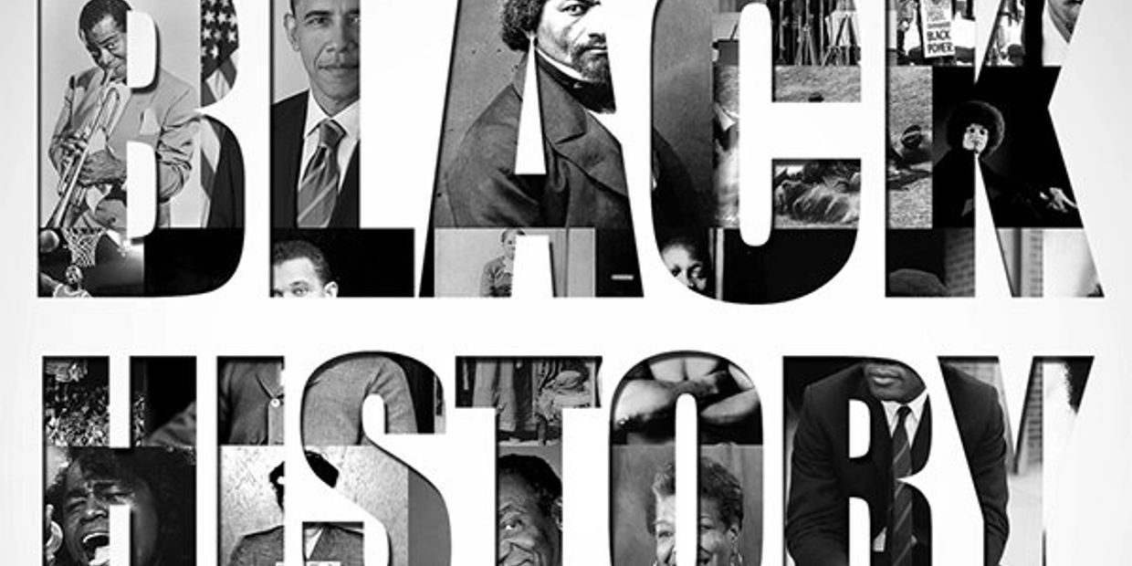 Black History text filled with iconic black historical figures.