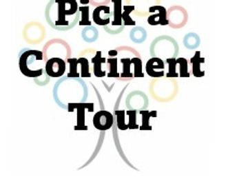 Logo for Pick a Continent Tour with colorful circles.