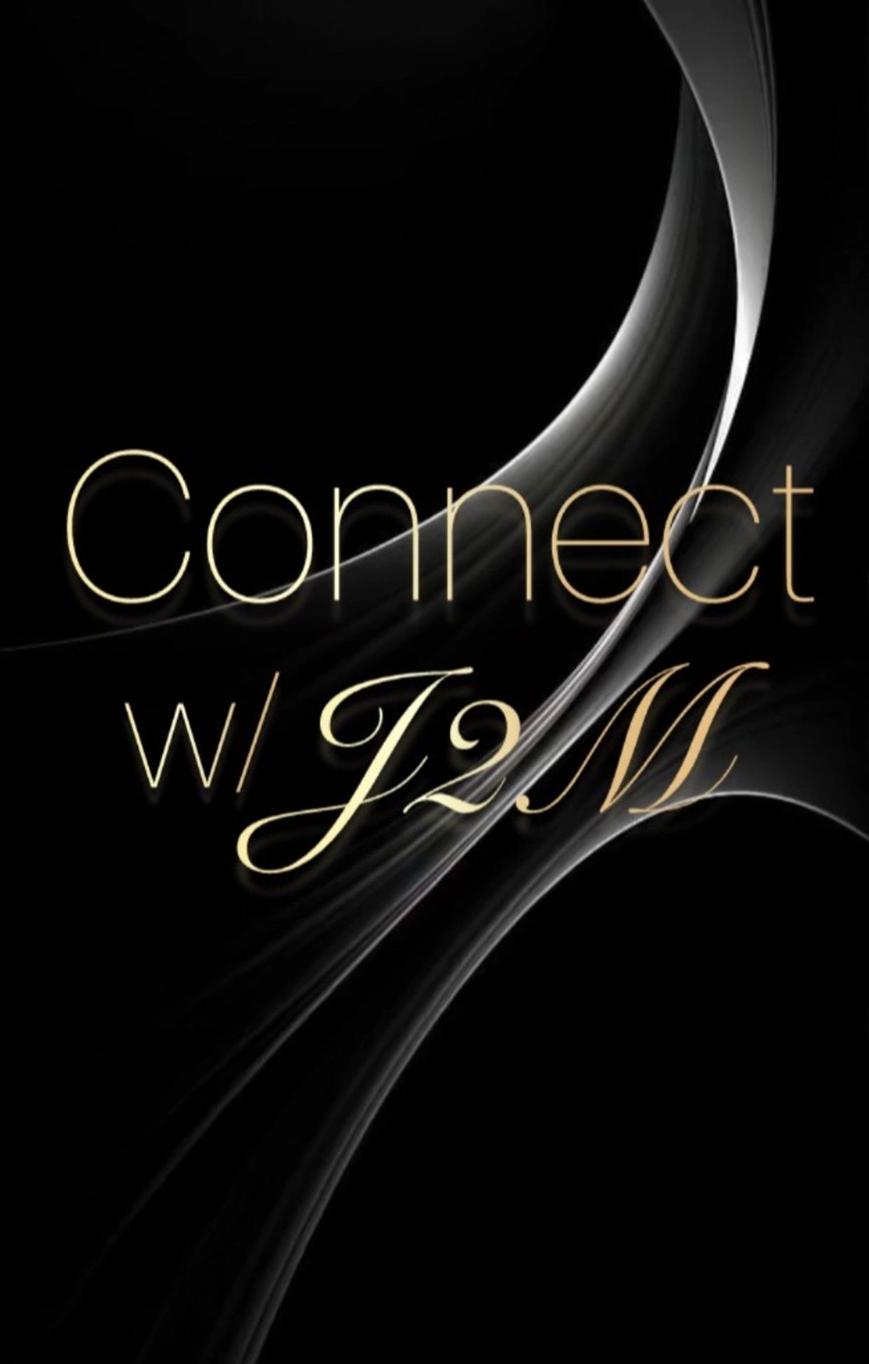 Elegant black and gold graphic inviting to connect with J2M.