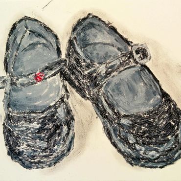 Tshepiso Sehudugeng, Steps of becoming (2025). Shoe polish on cotton paper, 260 ×380 mm