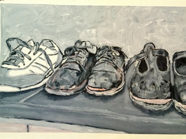 Tshepiso Sehudugeng, Steps of becoming II (2025). Shoe polish on cotton paper, 35 ×50cm