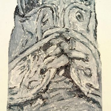 Tshepiso Sehudugeng, Steps of becoming (2025). Shoe polish on cotton paper, 130mm ×190 mm.