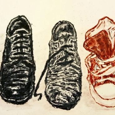 Tshepiso Sehudugeng, Steps of becoming (2025).  polish on cotton paper, 260×380 mm.