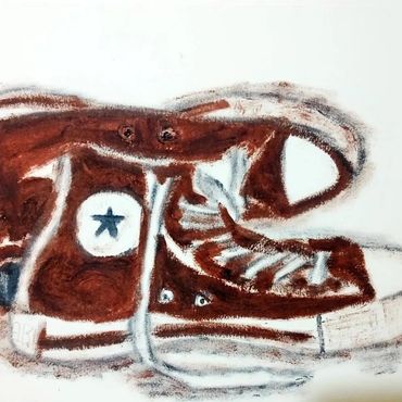 Tshepiso Sehudugeng, Steps of becoming (2025). Dark brown and black shoe polish on cotton paper, 260