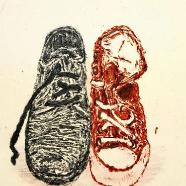 Tshepiso Sehudugeng, Steps of becoming (2025). Dark brown and black shoe polish on cotton paper, 260