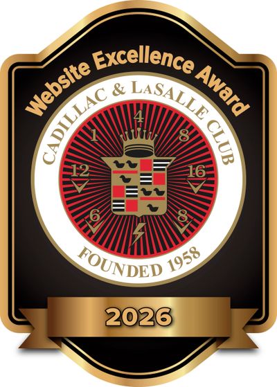 Cadillac & LaSalle Club Website Excellence Award 2026 badge.