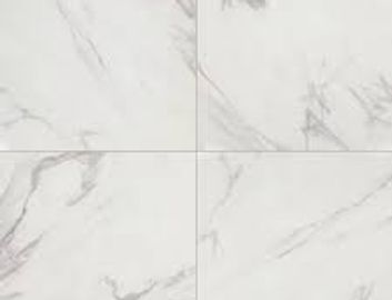 White marble tile floor with subtle gray veins.