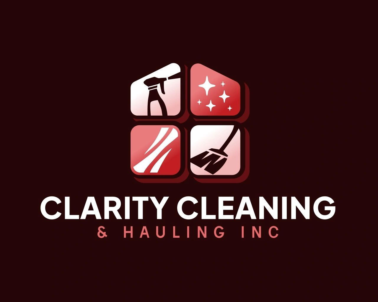 Logo for Clarity Cleaning & Hauling Inc with cleaning icons.