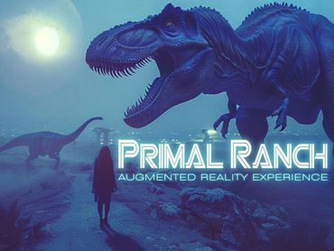 A person encounters augmented reality dinosaurs at Primal Ranch.
