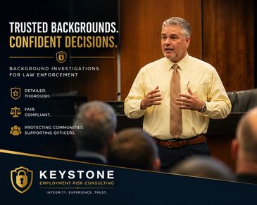 Man giving a presentation on background investigations for law enforcement.