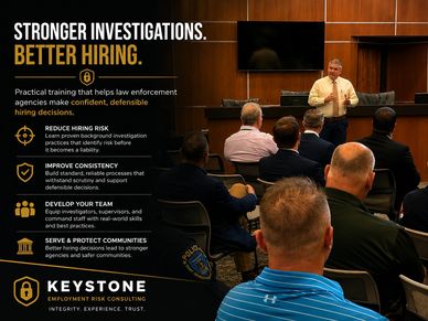 Law enforcement officers attending a training session on better hiring practices by Keystone Employment Risk Consulting.