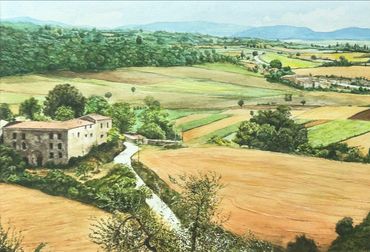 Scene from a Tuscan hillside. Watercolour on paper.