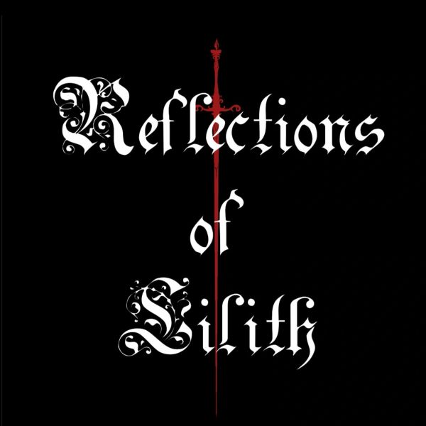 Dark gothic text with a red sword.