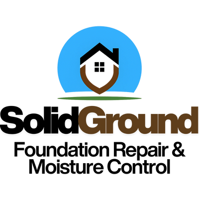 Logo featuring a house, shield, and green ground under a blue semicircle.