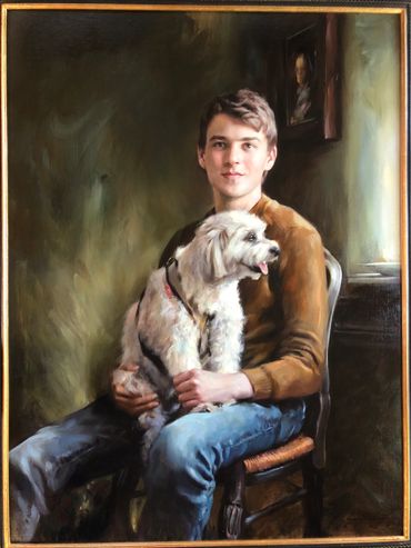 Dog and boy painting by Glenn Harrington 