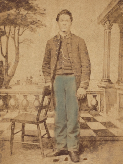 Private W. Warren. (18th Conn) prominently shows off his watch chain