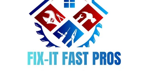 Logo of Fix-It Fast Pros with tools forming a house shape.