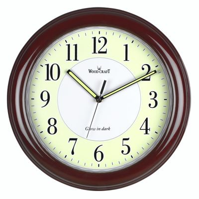 Wood Craft Wall Clock - Slim, round wooden clock with a polished frame & a luminous white dial.