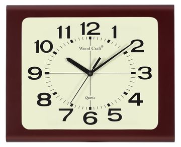 Rectangle, wooden clock of traditional style from Wood Craft having a dark brown frame & ivory dial
