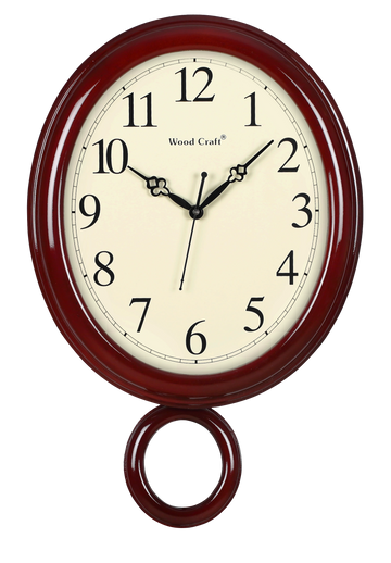Oval, wooden pendulum wall clock having dark brown frame & ivory dial with clear English numbers