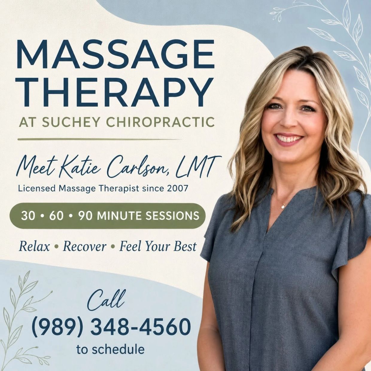 Massage therapy with Katie Carlson at Suchey Chiropractic.