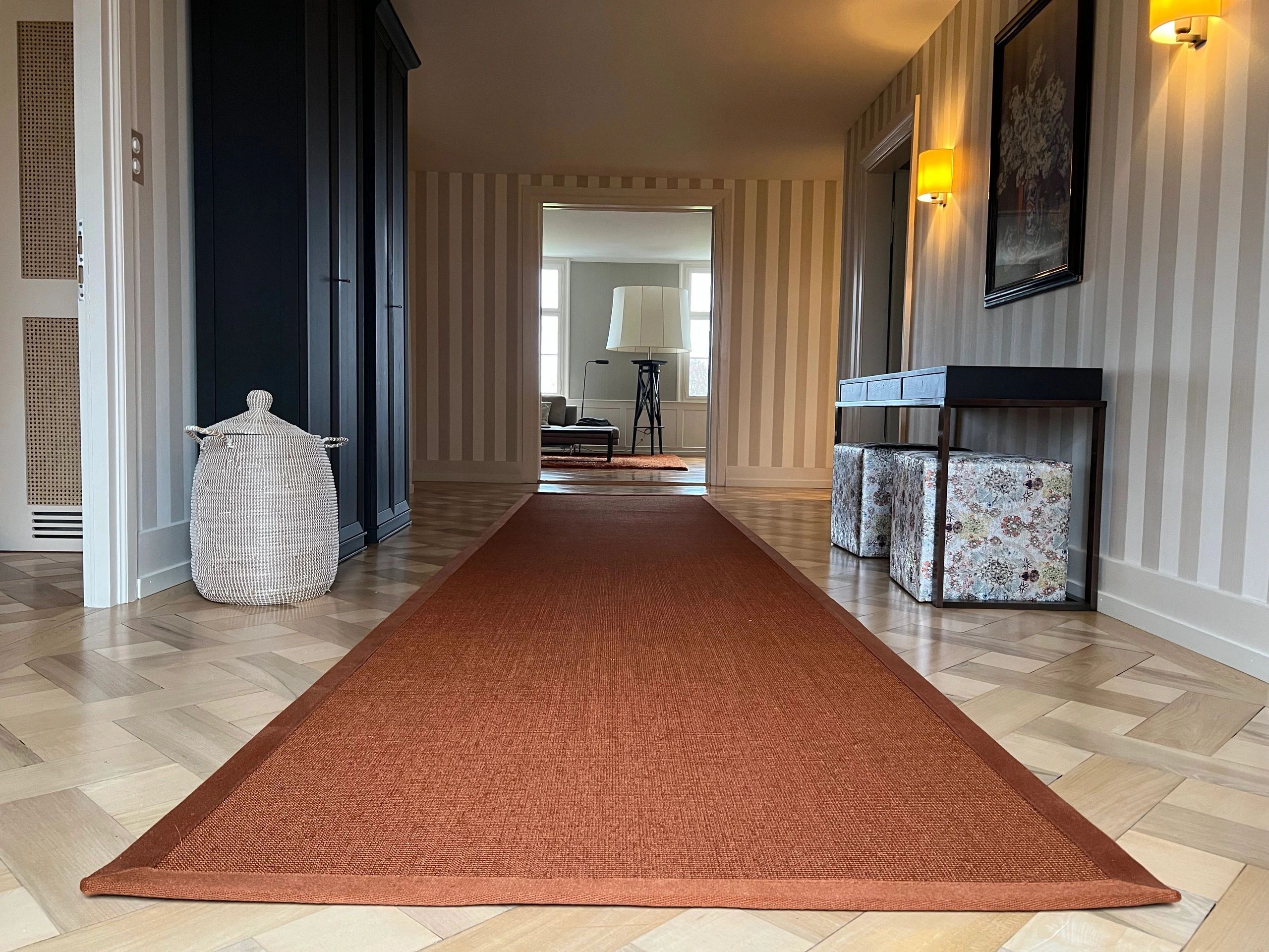 Abgepasster Teppich Jaipur, Sisal, Col. kupfer, eingefasst mit Leinenband, Ruckstuhl