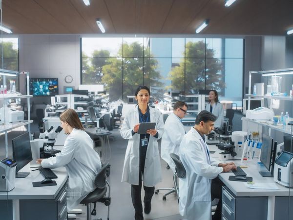 A functional laboratory with scientist working