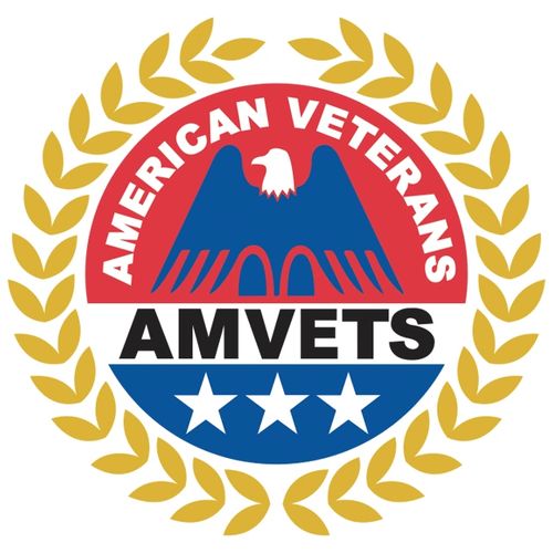 AMVETS logo with eagle, stars, and laurel wreath.