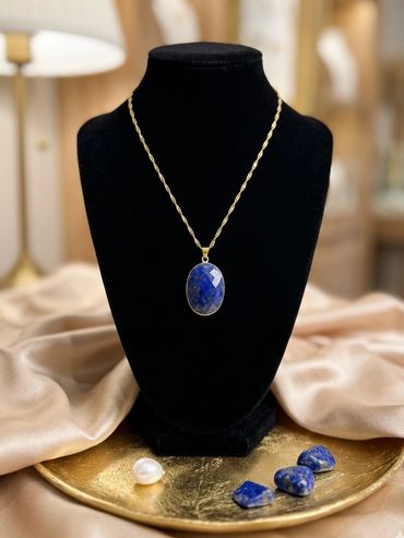 Lapis lasoli pendant handmade sparkling gold