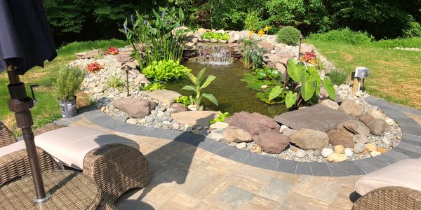 Fish pond with waterfall