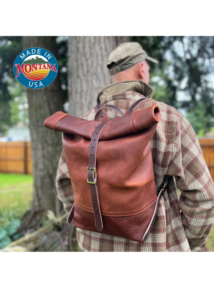 All leather Rolltop Rucksack made by hand in USA