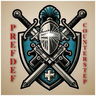 Shield with crossed swords and helmet, labeled PREDEF and COUNTERSTEP.