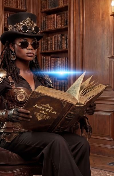 Dr. Historii (pronounced: History) is sitting in her place of solace, holding "The Archives of Truth