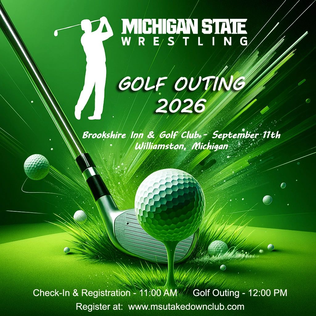 Michigan State Wrestling Golf Outing 2026 event promotion with details.