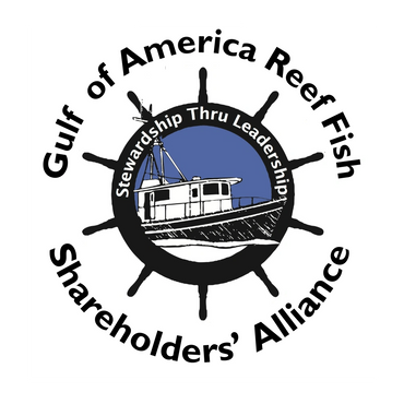 Logo featuring a fishing boat and ship wheel with Gulf of America Reef Fish Shareholders' Alliance text.