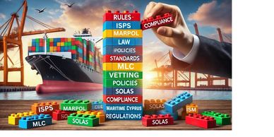 Blocks representing maritime compliance rules and regulations.