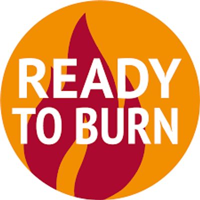 Circular logo with flame graphic and 'READY TO BURN' text.