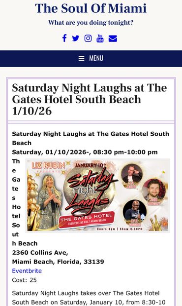 Comedy night at The Gates Hotel South Beach on January 10, 2026.