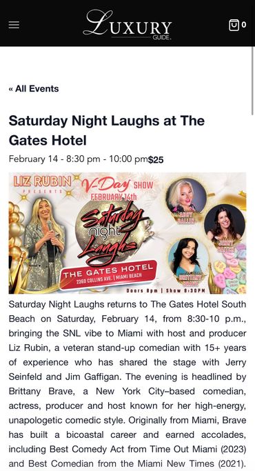 Saturday Night Laughs comedy event at The Gates Hotel on February 14th.